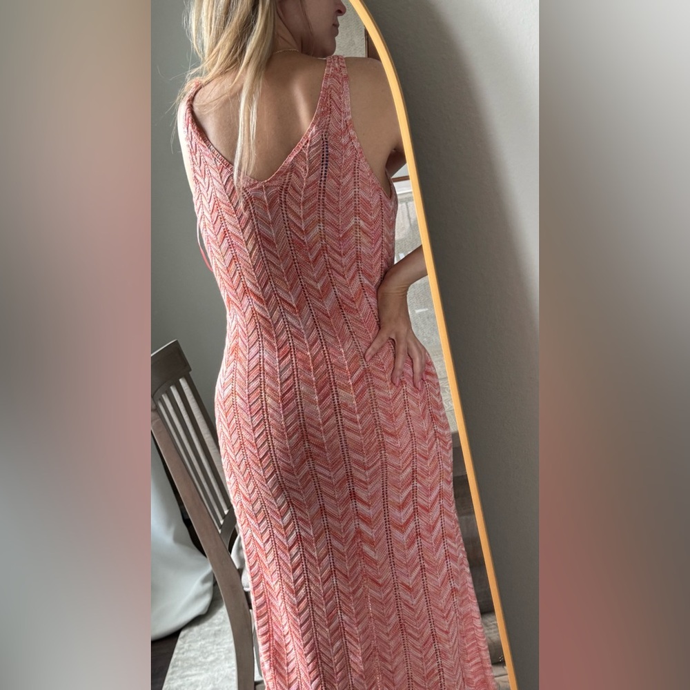 Summer Vacation Orange Chevron Crochet MIDI Dress - Picture 6 of 14